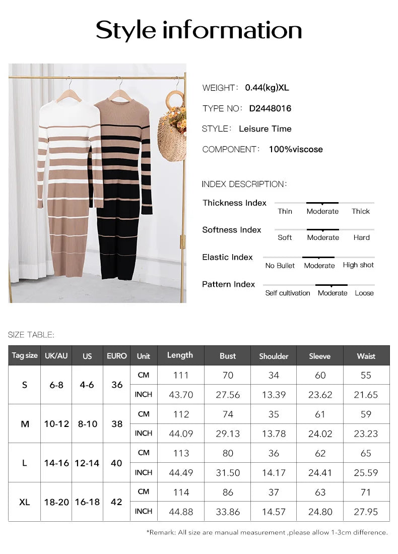 Women Sweater Long Dresses,2024 Autumn Steiped Casual Dress,Women Clothing,dresses 2024 Women,Long Sleeve Dresses