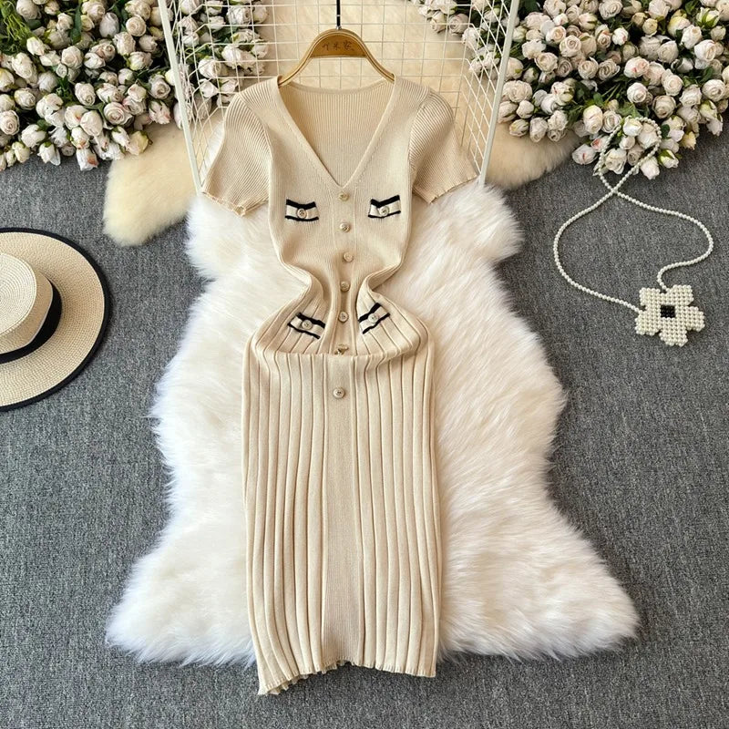 YuooMuoo Women Dress 2024 New Chic Fashion Sexy Package Hips Knitted Summer Dress Office Lady Bodycon Long Dress Party Vestidos