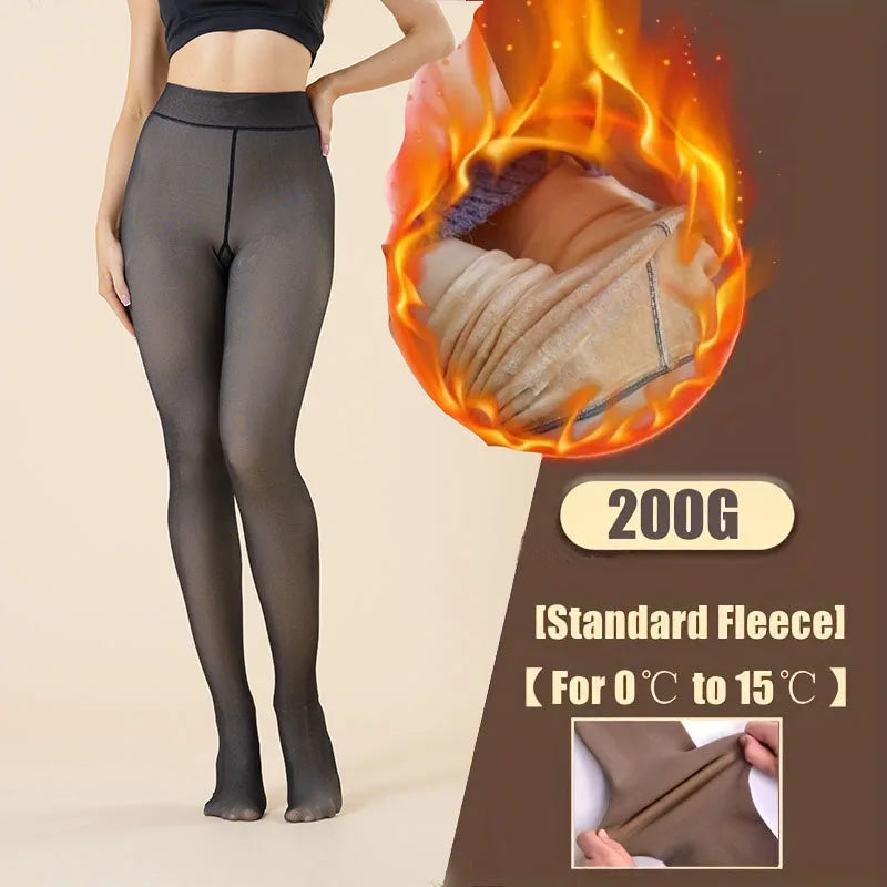 Women Plus Pantyhose Sexy Translucent Slim Elasticity Tights Woman Winter Fleece High Waist Tight Leggings Thin