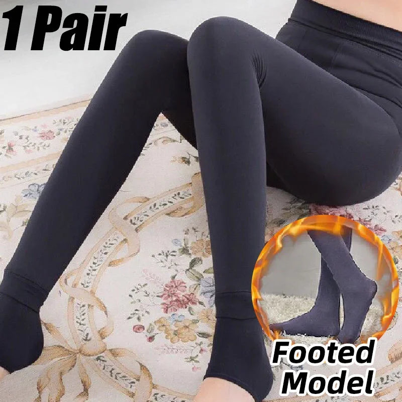 Winter Warm Leggings Women's Thermal Pants Polar Pantyhose Sock Lined Pants Velvet Tights Skin Effect High Waist Wool Leggings