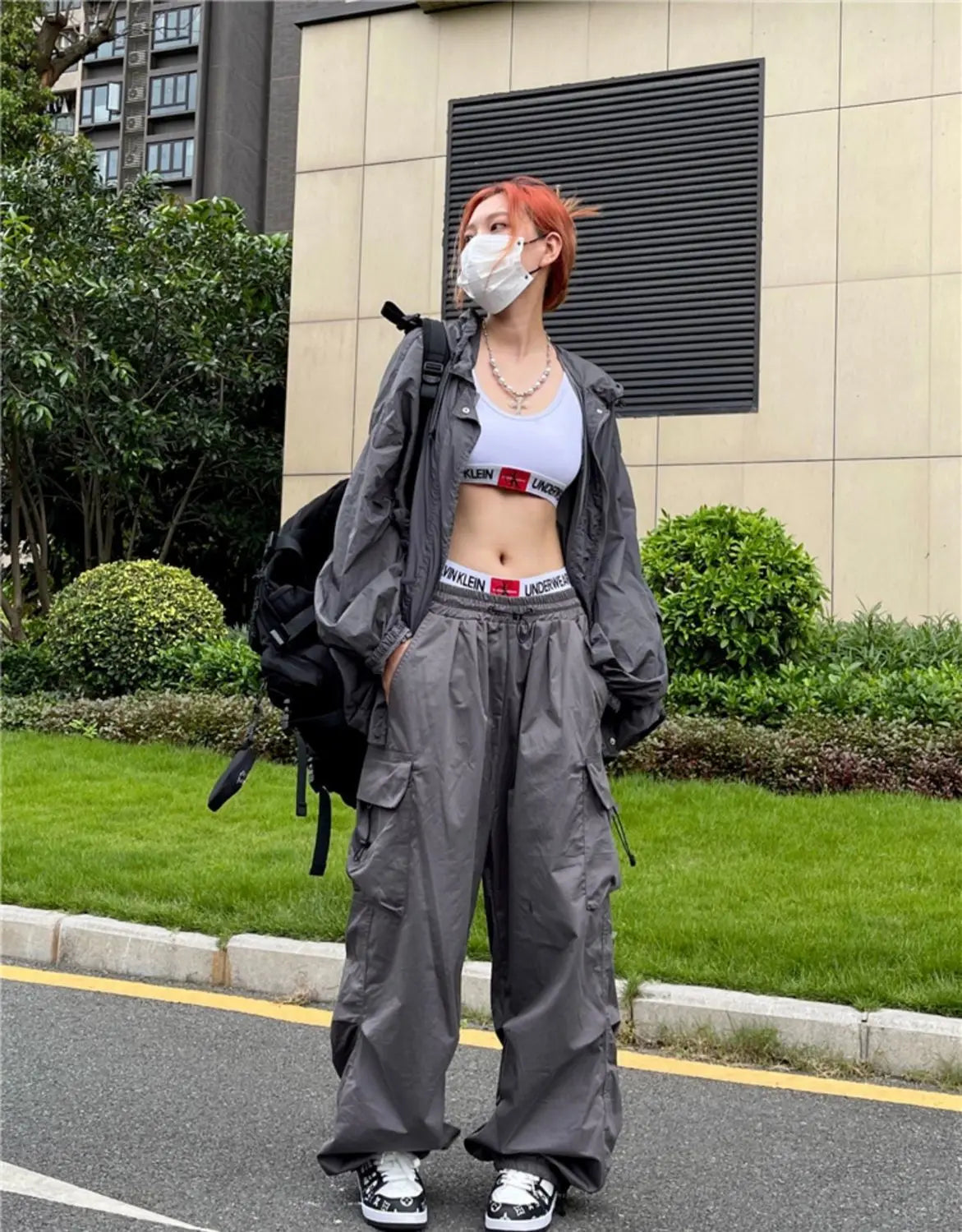 Y2K Parachute Black Pants Women Hippie Streetwear Oversize Pockets Cargo Trousers Harajuku Wide Leg Baggy Sweatpants