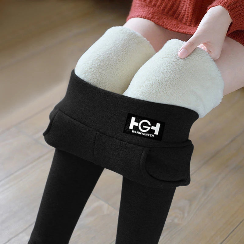 Winter Thermal Pants For Woman Lamb Cashmere Leggings High Waist Extra Thick Wool Tights Pants Warm Fleece Insulated Trousers