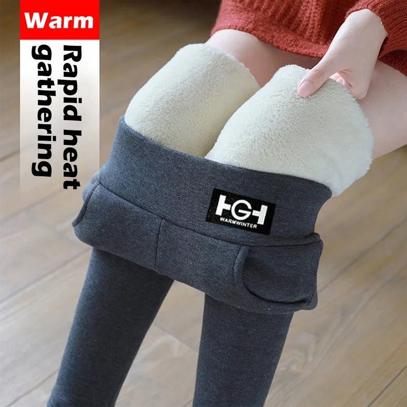 Winter Thermal Pants For Woman Lamb Cashmere Leggings High Waist Extra Thick Wool Tights Pants Warm Fleece Insulated Trousers