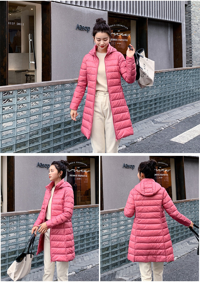 Women's X-long Office Lady Hat Detachable Puffer Jackets 2023 New Arrival Autumn Winter White Duck Down Warm Coat