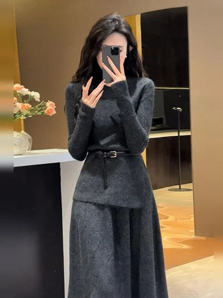 Women's Crochet Dresses New In High Quality Luxury Autumn and Winter Female Knit Dress Loose On Sales Long Sleeve Korean Fashion