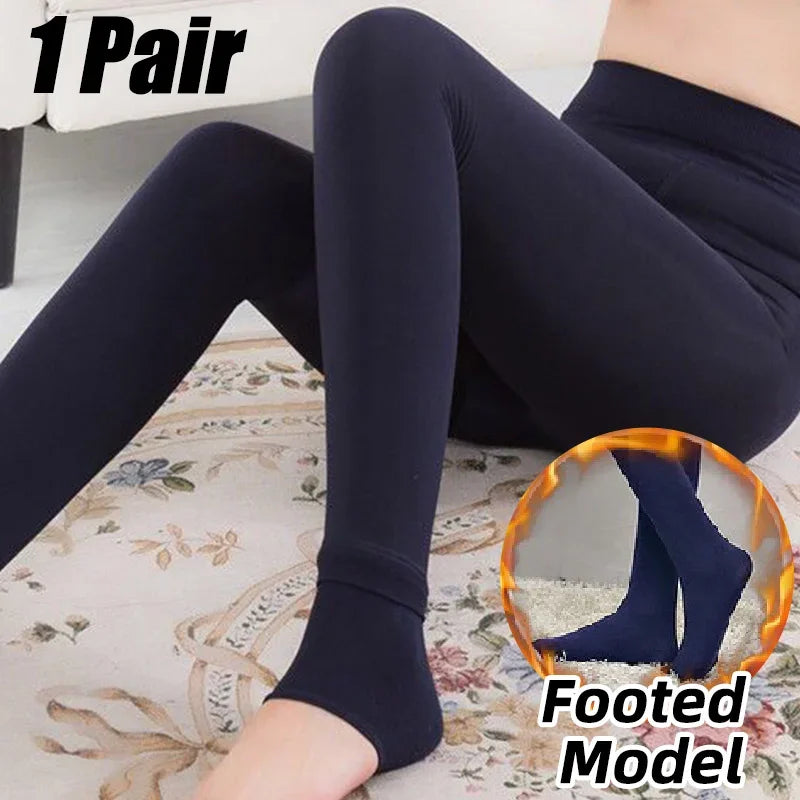 Winter Warm Leggings Women's Thermal Pants Polar Pantyhose Sock Lined Pants Velvet Tights Skin Effect High Waist Wool Leggings