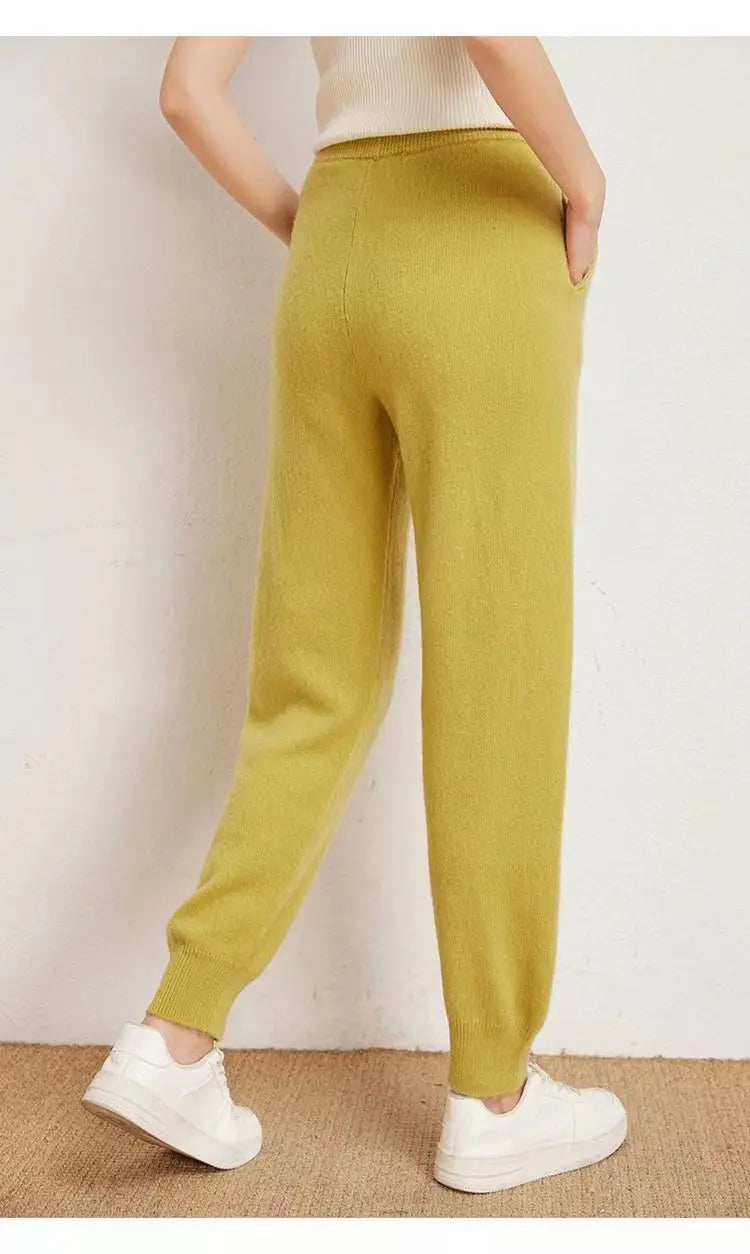 Women's 100% Wool Knitted Trousers, Casual Sports Sweatpants, Korean Version, Small Leg Pants, Female Cashmere Fashion Pants