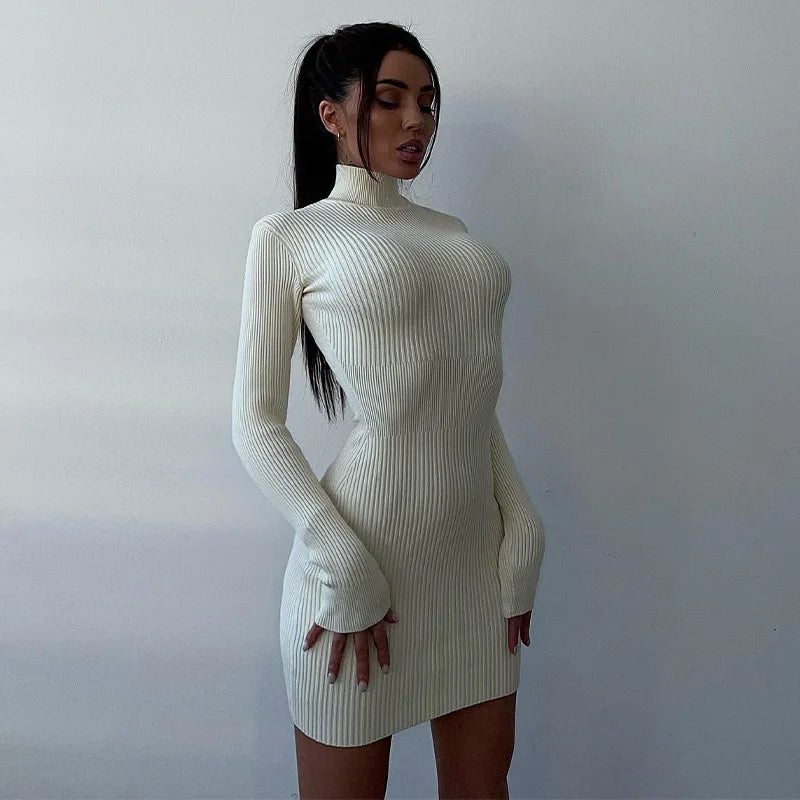 2022 Autumn Winter Midi Sweater Dress Women Casual Ribbed Knitted Turtleneck Long Sleeve Dresses Outfits Bodycon Sexy Club Party