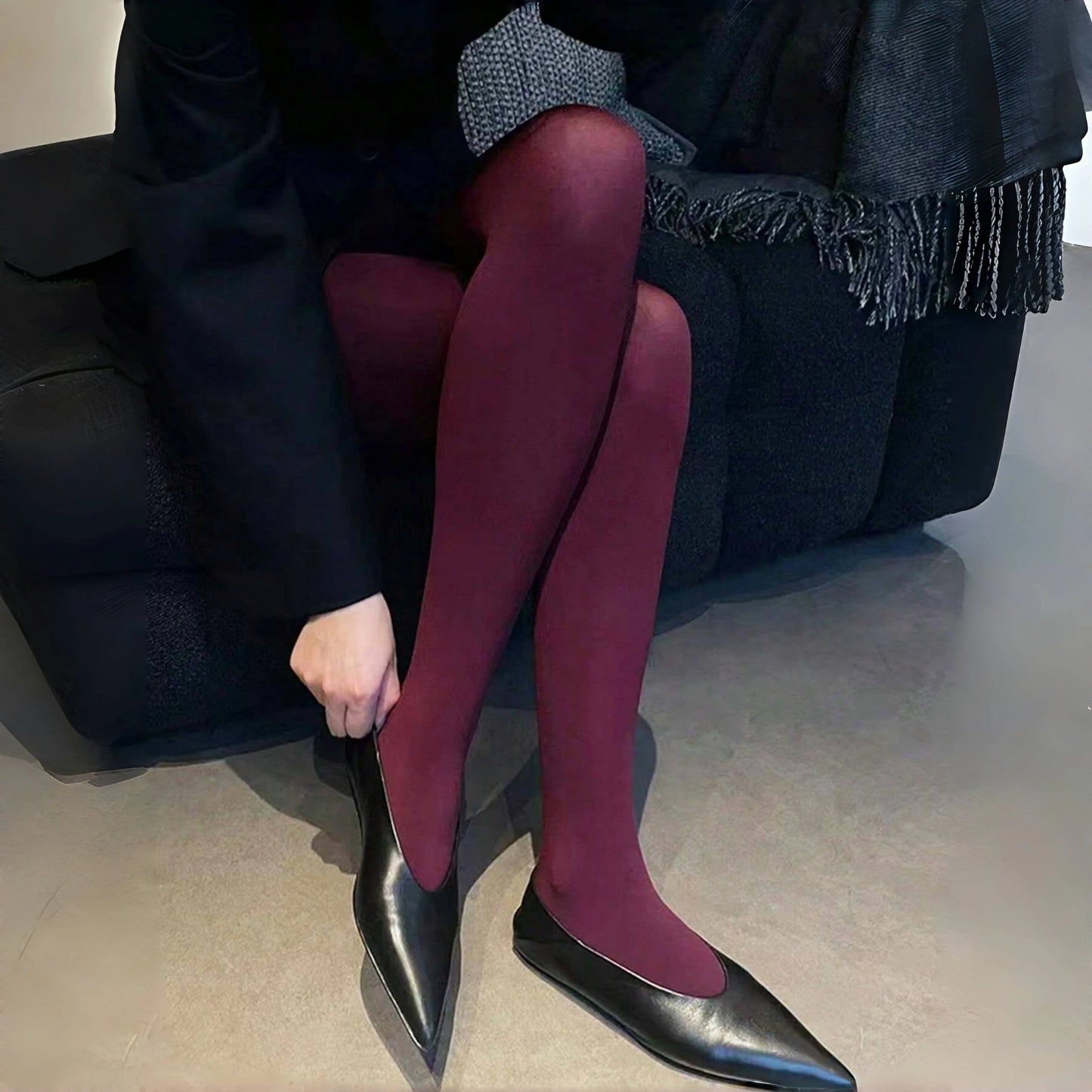 1Piece Women'S Burgundy Vintage Velvet Leggings Over Sculpting Legs