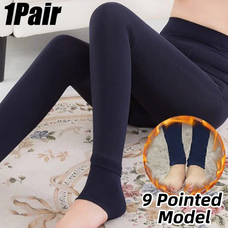 Winter Warm Leggings Women's Thermal Pants Polar Pantyhose Sock Lined Pants Velvet Tights Skin Effect High Waist Wool Leggings