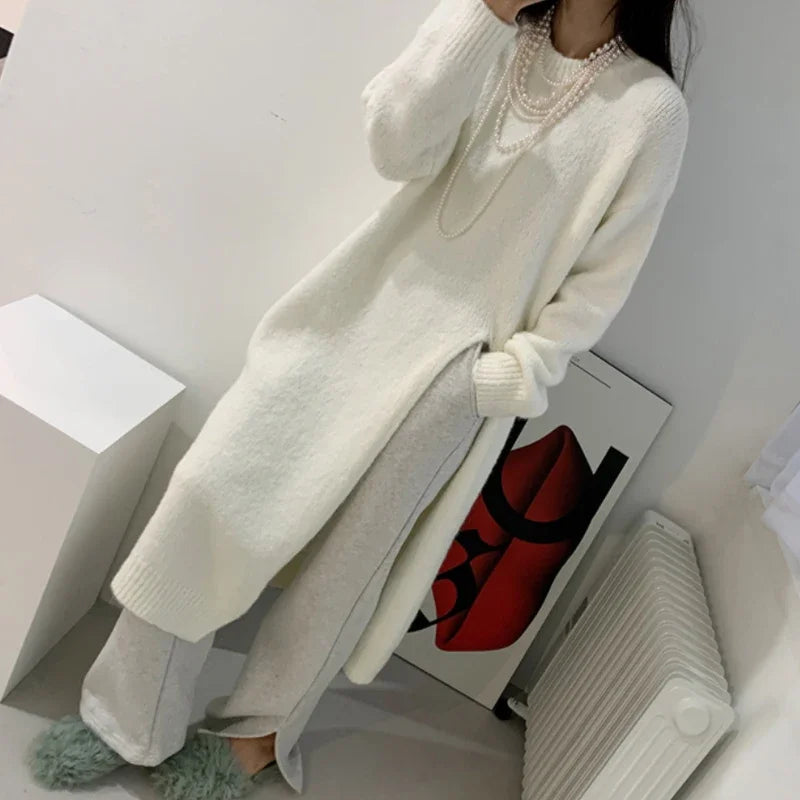 Winter Women Knitted Dress y2k V Neck Sexy Slim Elastic Loose Basic Bodycon Sweater Dress Winter knit Autumn Warm Long Dress