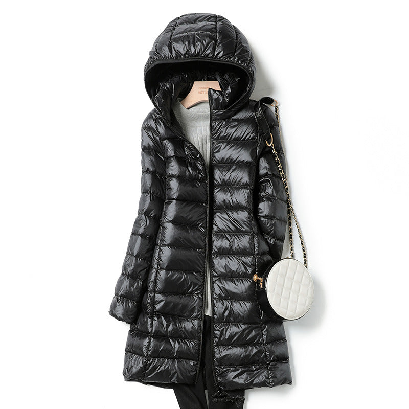 Women's X-long Office Lady Hat Detachable Puffer Jackets 2023 New Arrival Autumn Winter White Duck Down Warm Coat