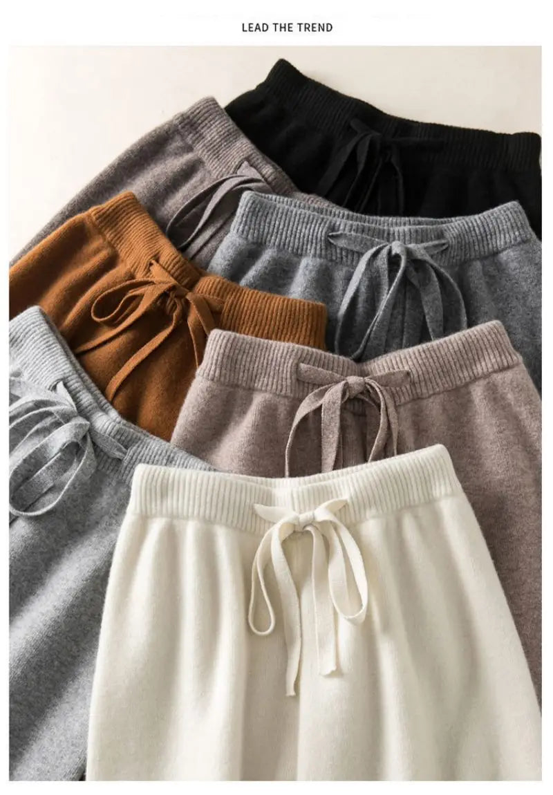 Thick Warm Knitted Casual Chic Basic Soft Elastic High Waist Women's Pants Korean Fashion Straight Ankle-Length Pants For Women