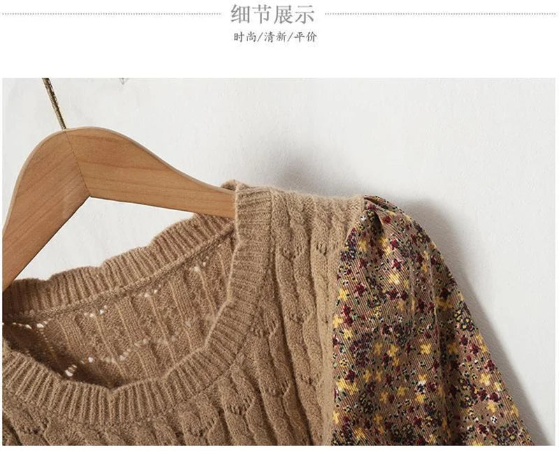 2023 Autumn Winter New Korean Version of Age-reducing Splicing Strap Slimming Knitted Long Dress Fashion Corduroy Floral Dress