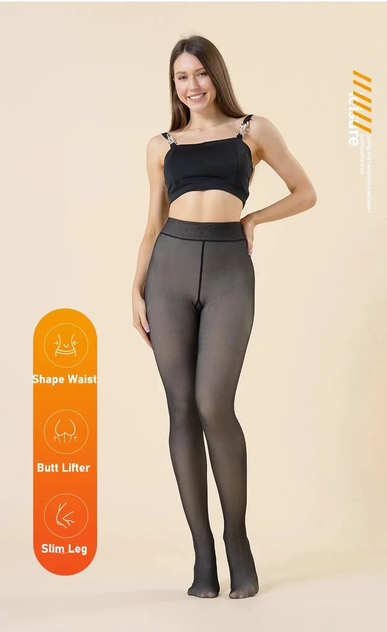 Women Plus Pantyhose Sexy Translucent Slim Elasticity Tights Woman Winter Fleece High Waist Tight Leggings Thin