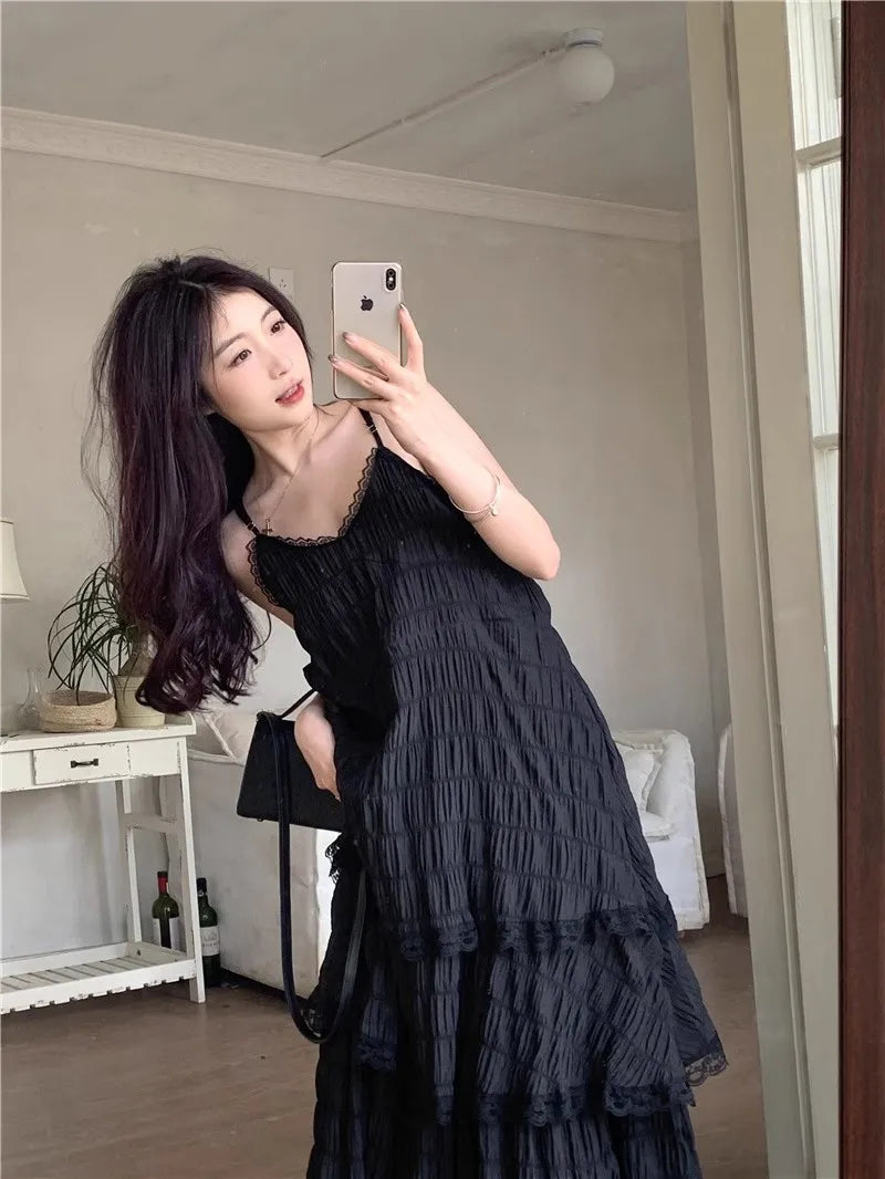 Summer Befree Long Vintage Casual Ruffles Elegant Maxi Strap Camis Silky Beach Lace Elegant Party Dress Vestidos Sexy Women