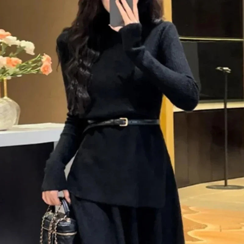 Women's Crochet Dresses New In High Quality Luxury Autumn and Winter Female Knit Dress Loose On Sales Long Sleeve Korean Fashion