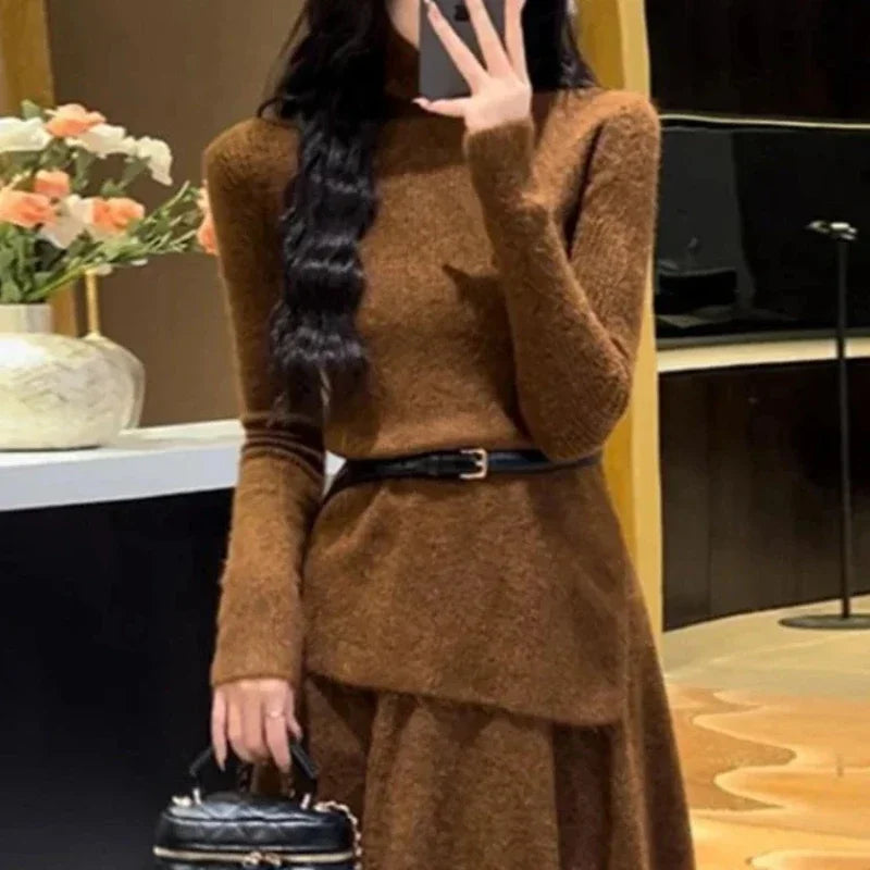 Women's Crochet Dresses New In High Quality Luxury Autumn and Winter Female Knit Dress Loose On Sales Long Sleeve Korean Fashion