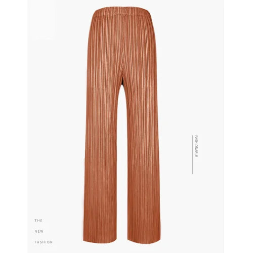 Miyake Pleats Classic Solid Color Simple Drape Straight-leg Pants Women 2023 Summer High Elastic Waist All-matched Pants