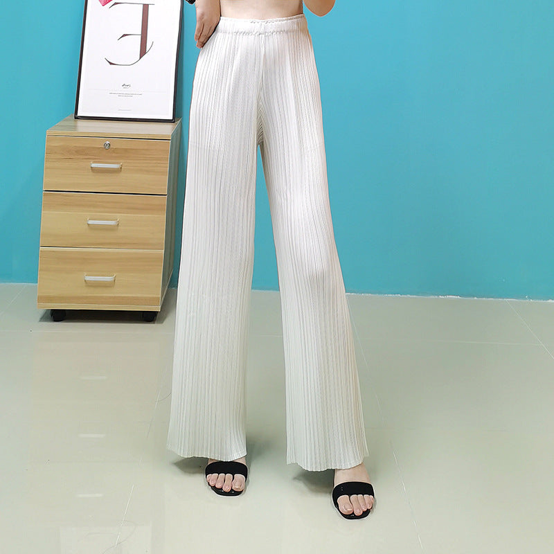 Miyake Pleats Classic Solid Color Simple Drape Straight-leg Pants Women 2023 Summer High Elastic Waist All-matched Pants