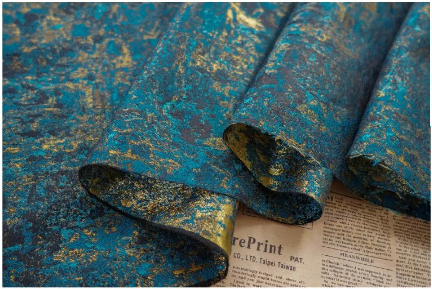 Blue Gold Color Retro Court Style Yarn Dyed Jacquard Fabric Women's Coat Dress Skirt Bag Decorative Sewing Fabric 45cmx160cm