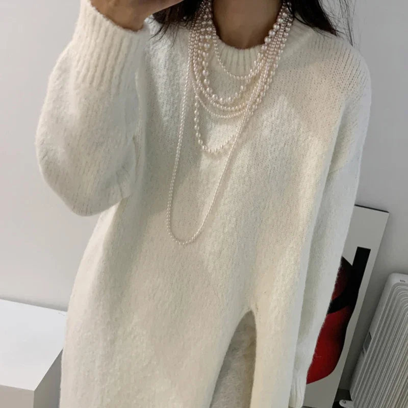 Winter Women Knitted Dress y2k V Neck Sexy Slim Elastic Loose Basic Bodycon Sweater Dress Winter knit Autumn Warm Long Dress