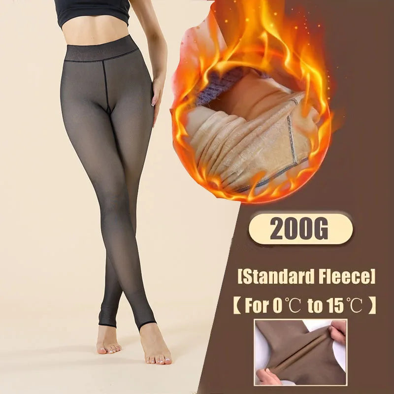 Women Plus Pantyhose Sexy Translucent Slim Elasticity Tights Woman Winter Fleece High Waist Tight Leggings Thin