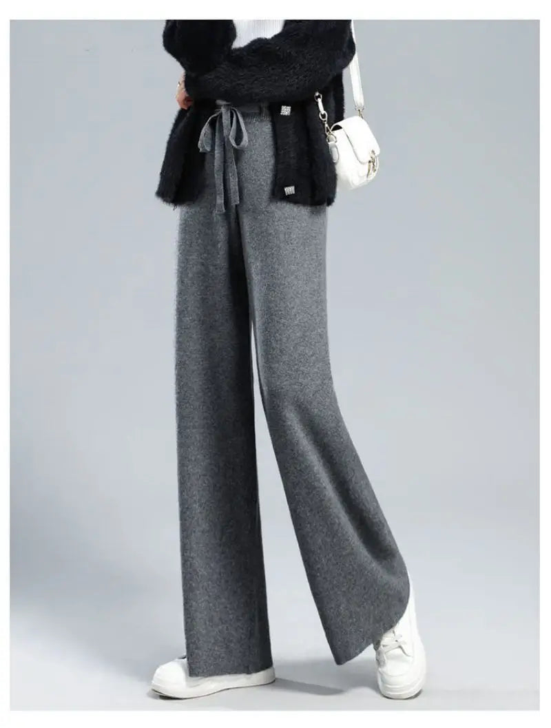 Thick Warm Knitted Casual Chic Basic Soft Elastic High Waist Women's Pants Korean Fashion Straight Ankle-Length Pants For Women